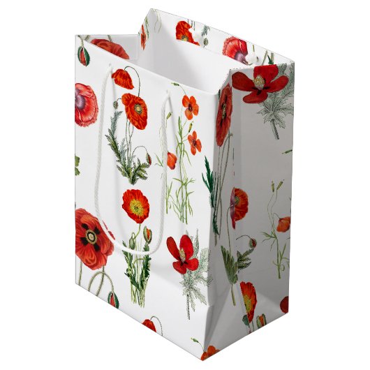 Rode Waterverf Poppies Florals Medium Cadeauzakje (Voorkant Gekanteld)