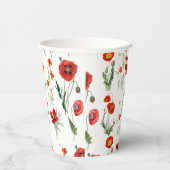 Rode Waterverf Poppies Florals Papieren Bekers (Rechts)