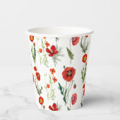 Rode Waterverf Poppies Florals Papieren Bekers (Voorkant)