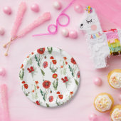 Rode Waterverf Poppies Florals Papieren Bordje (Feest)