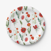 Rode Waterverf Poppies Florals Papieren Bordje (Voorkant)