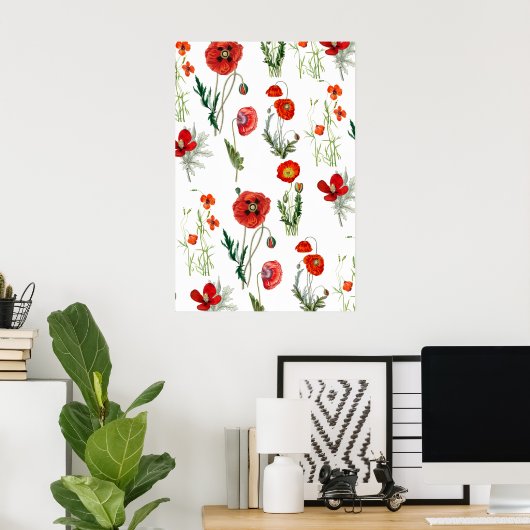 Rode Waterverf Poppies Florals Poster (Thuiskantoor)