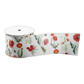 Rode Waterverf Poppies Florals Satijnen Lint (Spoel)