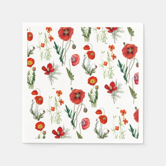 Rode Waterverf Poppies Florals Servet (Voorkant)
