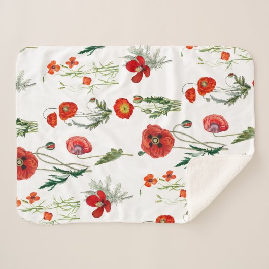 Rode Waterverf Poppies Florals Sherpa Deken (Voorkant (horizontaal))