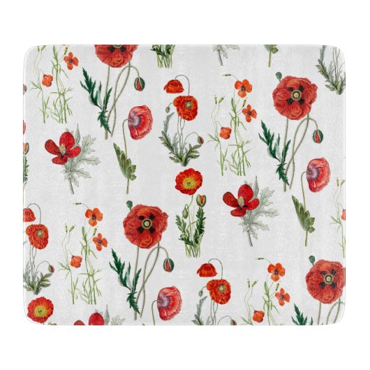 Rode Waterverf Poppies Florals Snijplank (Voorkant)