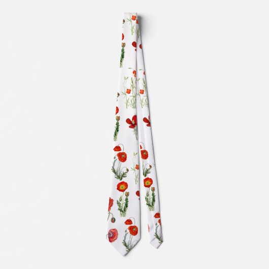 Rode Waterverf Poppies Florals Stropdas (Voorkant)