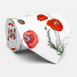 Rode Waterverf Poppies Florals Stropdas