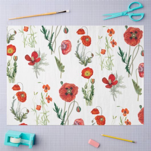 Rode Waterverf Poppies Florals Tissuepapier (Craft)