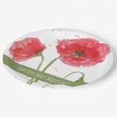 Rode Waterverf Poppies Happy Birthday Papieren Bordje (Gekanteld)