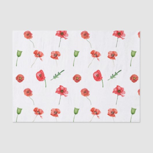 Rode Waterverf Poppy Flowers Floral Garden Tissuepapier (Voorkant)