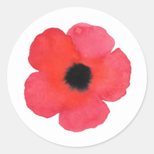 Rode Waterverf Poppy Ronde Sticker