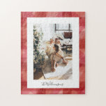 Rode Waterverf Pset Rustic-kerstfoto Legpuzzel<br><div class="desc">Red Waterverf Pset Rustic Photo met kerstfeestdag Puzzle</div>