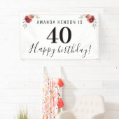 Rode Waterverf Roos Bloemen 40ste Verjaardagsbanne Spandoek (Insitu)