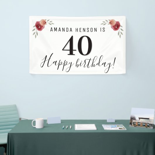 Rode Waterverf Roos Bloemen 40ste Verjaardagsbanne Spandoek (Beurs)