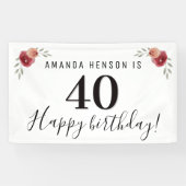 Rode Waterverf Roos Bloemen 40ste Verjaardagsbanne Spandoek (Horizontaal)