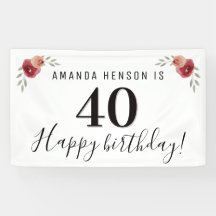 Rode Waterverf Roos Bloemen 40ste Verjaardagsbanne