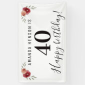 Rode Waterverf Roos Bloemen 40ste Verjaardagsbanne Spandoek (Verticaal)