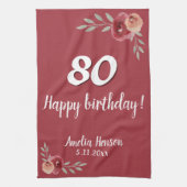 Rode Waterverf Roos Bloemen 80ste Verjaardag Theedoek (Verticaal)