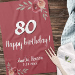 Rode Waterverf Roos Bloemen 80ste Verjaardag Theedoek<br><div class="desc">Rode Waterverf Roos Bloemen 80e Verjaardag keukenhanddoek. Waterverf rozen in rode en oranje kleuren. Voeg naam en feestdatum toe. U kunt het leeftijdsnummer wijzigen.</div>