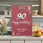 Rode Waterverf Roos Bloemen 90ste Verjaardag Theedoek<br><div class="desc">Rode Waterverf Roos Bloemen 90e Verjaardag keukenhanddoek. Waterverf rozen in rode en oranje kleuren. Voeg naam en feestdatum toe. U kunt het leeftijdsnummer wijzigen.</div>
