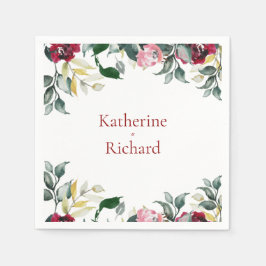 Rode Waterverf Roos bruiloft cocktail Servet