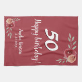 Rode Waterverf Roos Floral 50ste Verjaardag Theedoek (Horizontaal)