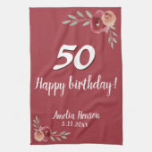 Rode Waterverf Roos Floral 50ste Verjaardag Theedoek (Verticaal)
