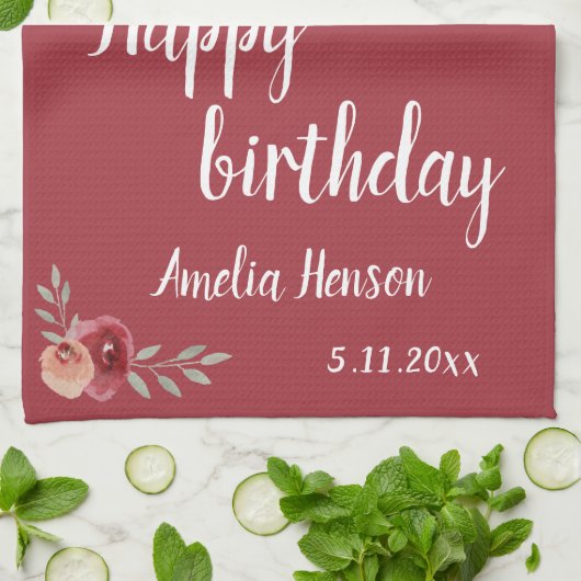 Rode Waterverf Roos Floral 60e verjaardag Theedoek (Gevouwen)