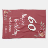 Rode Waterverf Roos Floral 60e verjaardag Theedoek (Horizontaal)