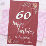 Rode Waterverf Roos Floral 60e verjaardag Theedoek<br><div class="desc">Rode Waterverf Roos Floral 60th Birthday keukenhanddoek. Waterverf rozen in rode en oranje kleuren. Voeg naam en feestdatum toe. U kunt het leeftijdsnummer wijzigen.</div>