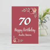 Rode Waterverf Roos Floral 70e verjaardag (Staand voorkant)