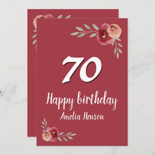 Rode Waterverf Roos Floral 70e verjaardag (Voorkant / Achterkant)
