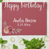 Rode Waterverf Roos Floral 70e verjaardag Theedoek (Gevouwen)