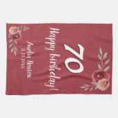 Rode Waterverf Roos Floral 70e verjaardag Theedoek (Horizontaal)