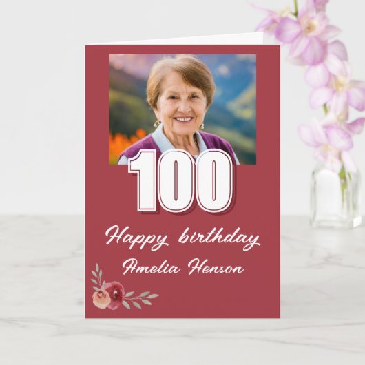 Rode Waterverf Roos Foto 100ste verjaardag Kaart (Orchidee)