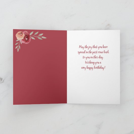 Rode Waterverf Roos Kat Foto 70e verjaardag Kaart (Binnen)