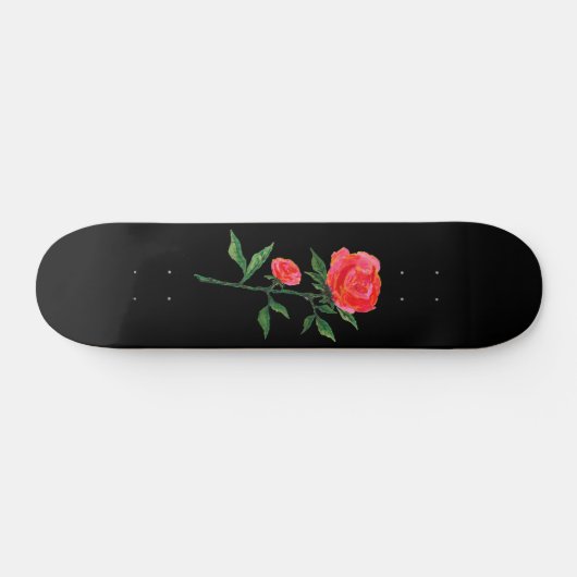 Rode Waterverf Roos op zwart Persoonlijk Skateboard (Horizontaal)