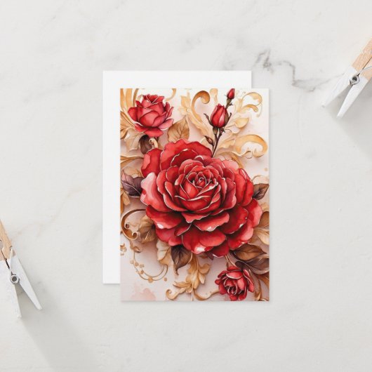 Rode Waterverf Roos Script  stijl Kaart (Voorkant / Achterkant in situ)