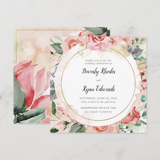 Rode Waterverf Rozen bruiloft Kaart (Voorkant / Achterkant)