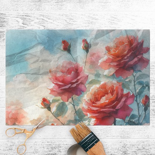 Rode Waterverf Rozen Decoupage Tissuepapier