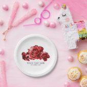 Rode Waterverf  Rozen Elegante bruiloft Papieren Bordje (Feest)