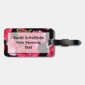 Rode Waterverf Rozen en groen op zwart Bagagelabel (Achterkant horizontaal)