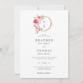 Rode Waterverf Rozen Monogram Wreath Wedding Kaart (Voorkant)