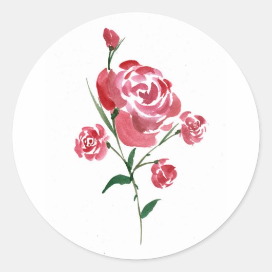 Rode Waterverf Rozen Ronde Sticker (Voorkant)