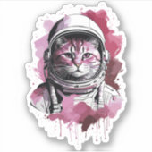 Rode Waterverf Ruimtevaarder Kat Sticker (Voorkant)