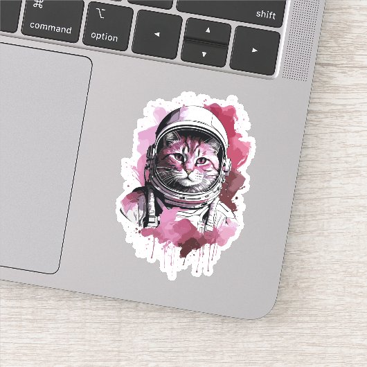 Rode Waterverf Ruimtevaarder Kat Sticker (Detail)