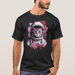 Rode Waterverf Ruimtevaarder Kat T-shirt