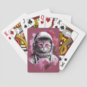 Rode Waterverf Ruimtevaart Kat Pokerkaarten