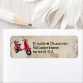 Rode Waterverf scooter met bloemen Etiket (Insitu)